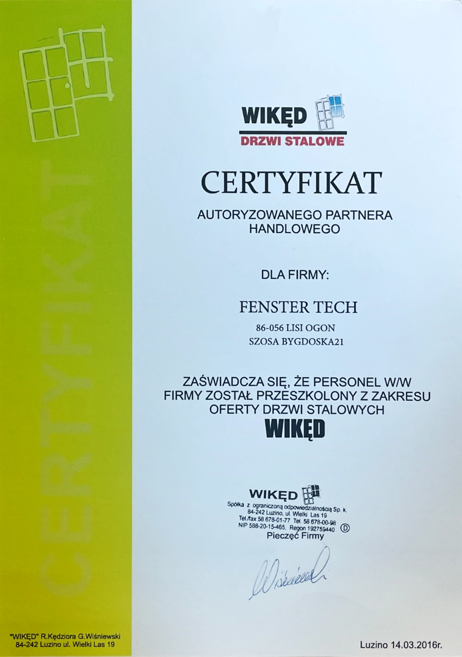 Fenster Tech Certyfikat Wikęd 2016
